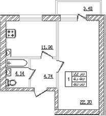 Планировка — Северный. СЗ Северный, 1-комн., 41 м²