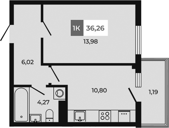 Планировка — Соседи, 1-комн., 35 м²