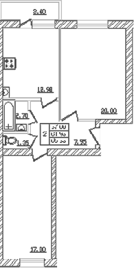 Планировка — Северный. СЗ Северный, 2-комн., 60 м²