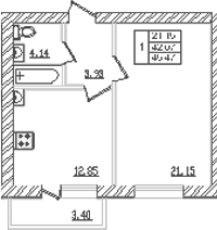 Планировка — Северный. СЗ Северный, 1-комн., 40 м²