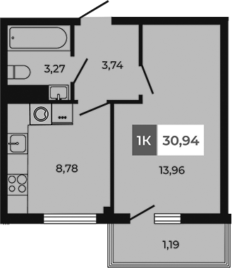 Планировка — Соседи, 1-комн., 30 м²