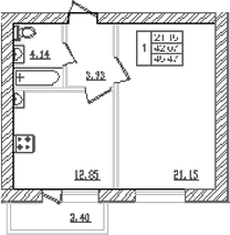 Планировка — Северный. СЗ Северный, 1-комн., 40 м²