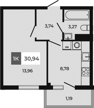 Планировка — Соседи, 1-комн., 30 м²