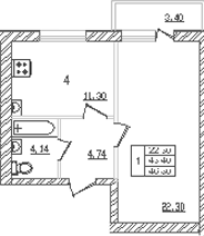 Планировка — Северный. СЗ Северный, 1-комн., 41 м²