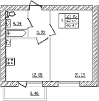 Планировка — Северный. СЗ Северный, 1-комн., 40 м²