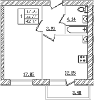Планировка — Северный. СЗ Северный, 1-комн., 36 м²