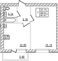 Планировка — Северный. СЗ Северный, 1-комн., 40 м²