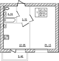 Планировка — Северный. СЗ Северный, 1-комн., 40 м²