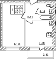 Планировка — Северный. СЗ Северный, 1-комн., 36 м²
