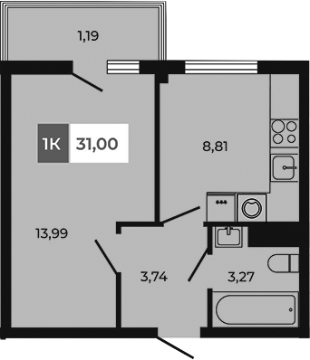 Планировка — Соседи, 1-комн., 30 м²