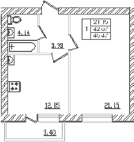 Планировка — Северный. СЗ Северный, 1-комн., 40 м²