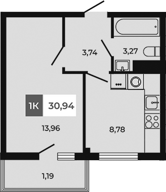 Планировка — Соседи, 1-комн., 30 м²