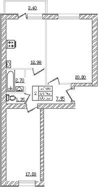 Планировка — Северный. СЗ Северный, 2-комн., 60 м²