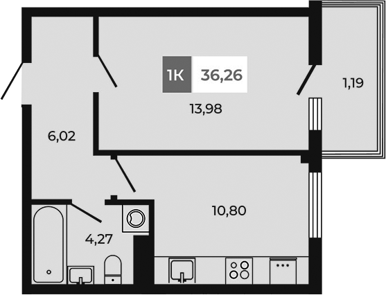 Планировка — Соседи, 1-комн., 35 м²