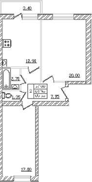 Планировка — Северный. СЗ Северный, 2-комн., 60 м²