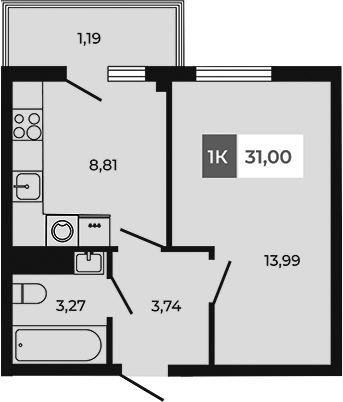 Планировка — Соседи, 1-комн., 30 м²