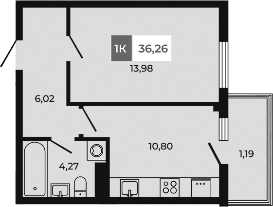 Планировка — Соседи, 1-комн., 35 м²