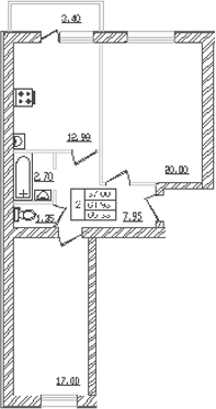 Планировка — Северный. СЗ Северный, 2-комн., 60 м²