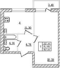 Планировка — Северный. СЗ Северный, 1-комн., 41 м²