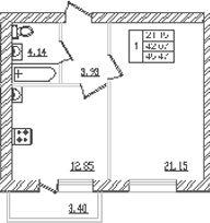 Планировка — Северный. СЗ Северный, 1-комн., 40 м²