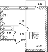 Планировка — Северный. СЗ Северный, 1-комн., 41 м²