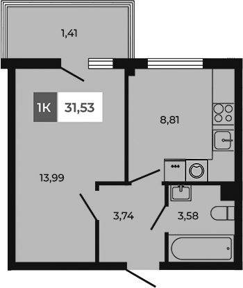 Планировка — Соседи, 1-комн., 30 м²