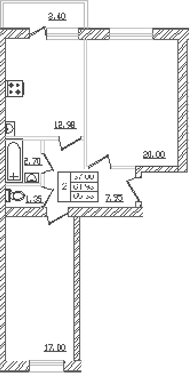 Планировка — Северный. СЗ Северный, 2-комн., 60 м²