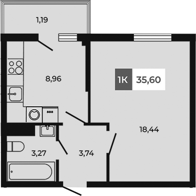 Планировка — Соседи, 1-комн., 34 м²