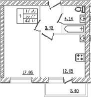Планировка — Северный. СЗ Северный, 1-комн., 36 м²