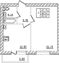 Планировка — Северный. СЗ Северный, 1-комн., 40 м²