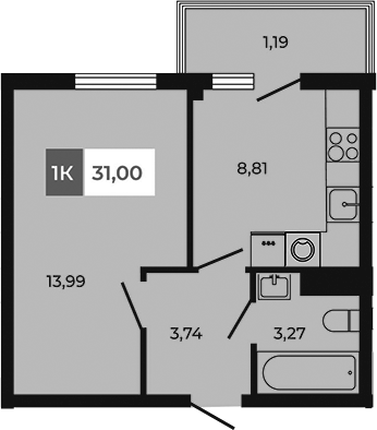 Планировка — Соседи, 1-комн., 30 м²