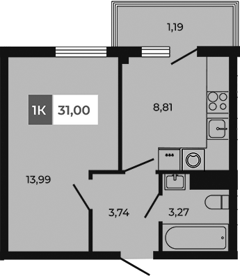 Планировка — Соседи, 1-комн., 30 м²