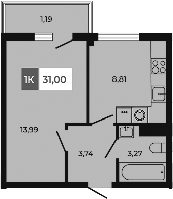 Планировка — Соседи, 1-комн., 30 м²