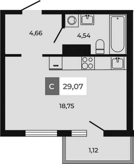 Планировка — Соседи, Студия, 28 м²