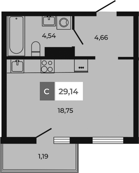 Планировка — Соседи, Студия, 28 м²