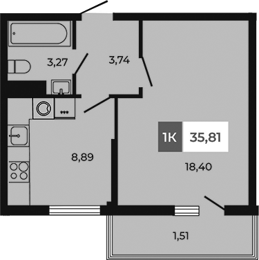 Планировка — Соседи, 1-комн., 34 м²