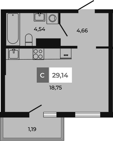 Планировка — Соседи, Студия, 28 м²