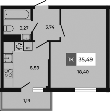Планировка — Соседи, 1-комн., 34 м²