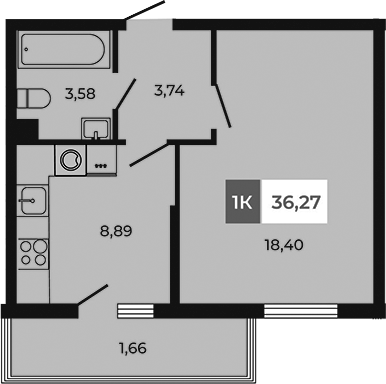 Планировка — Соседи, 1-комн., 35 м²