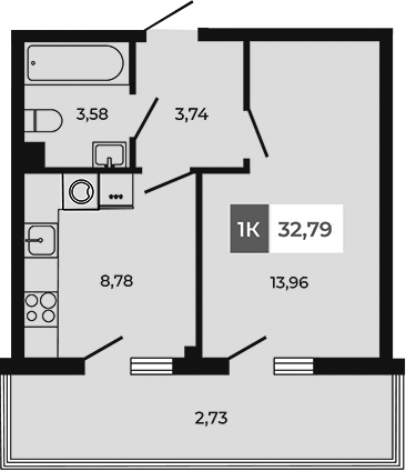 Планировка — Соседи, 1-комн., 30 м²