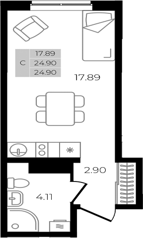 Планировка — Курортный регион, Студия, 25 м²