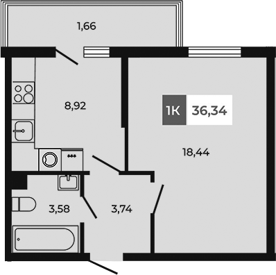 Планировка — Соседи, 1-комн., 35 м²