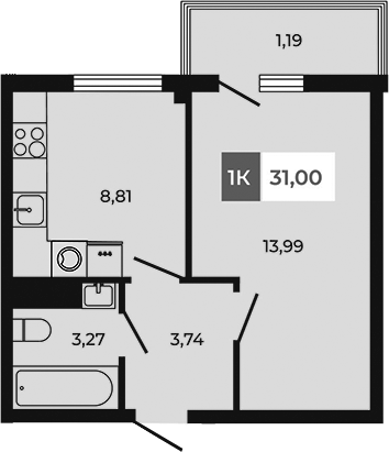 Планировка — Соседи, 1-комн., 30 м²