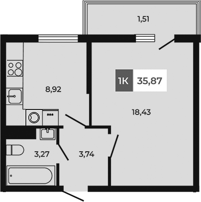 Планировка — Соседи, 1-комн., 34 м²