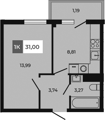 Планировка — Соседи, 1-комн., 30 м²