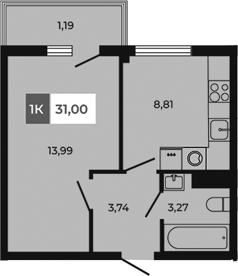 Планировка — Соседи, 1-комн., 30 м²