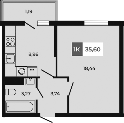 Планировка — Соседи, 1-комн., 34 м²