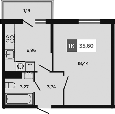 Планировка — Соседи, 1-комн., 34 м²
