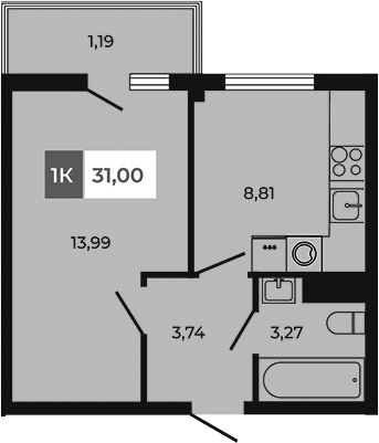 Планировка — Соседи, 1-комн., 30 м²