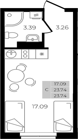 Планировка — Курортный регион, Студия, 24 м²
